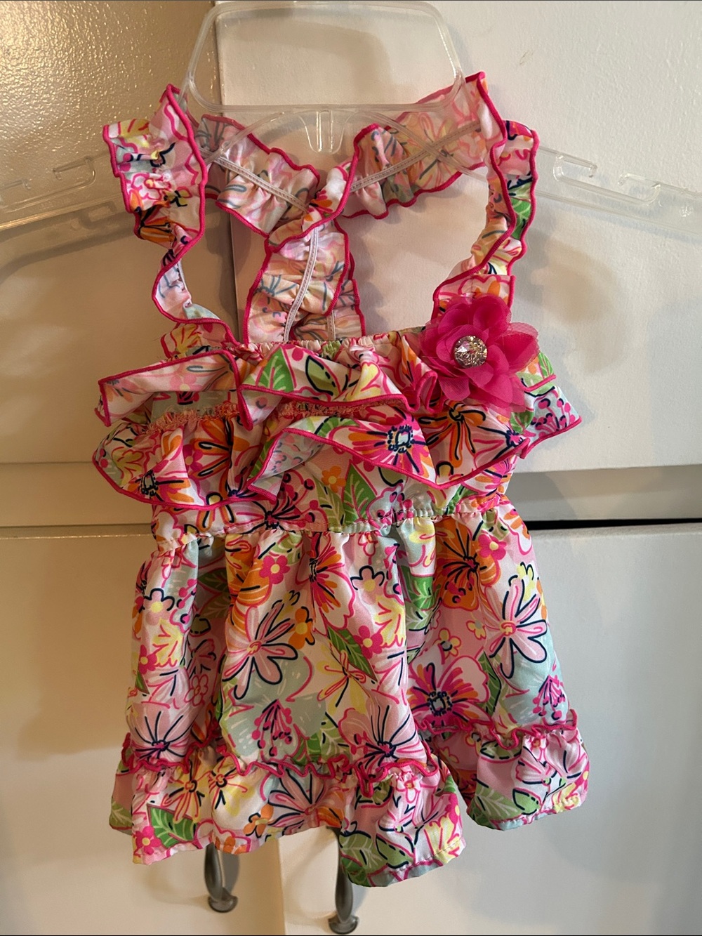 Pink Floral Ruffle Sundress with Flower Accent
